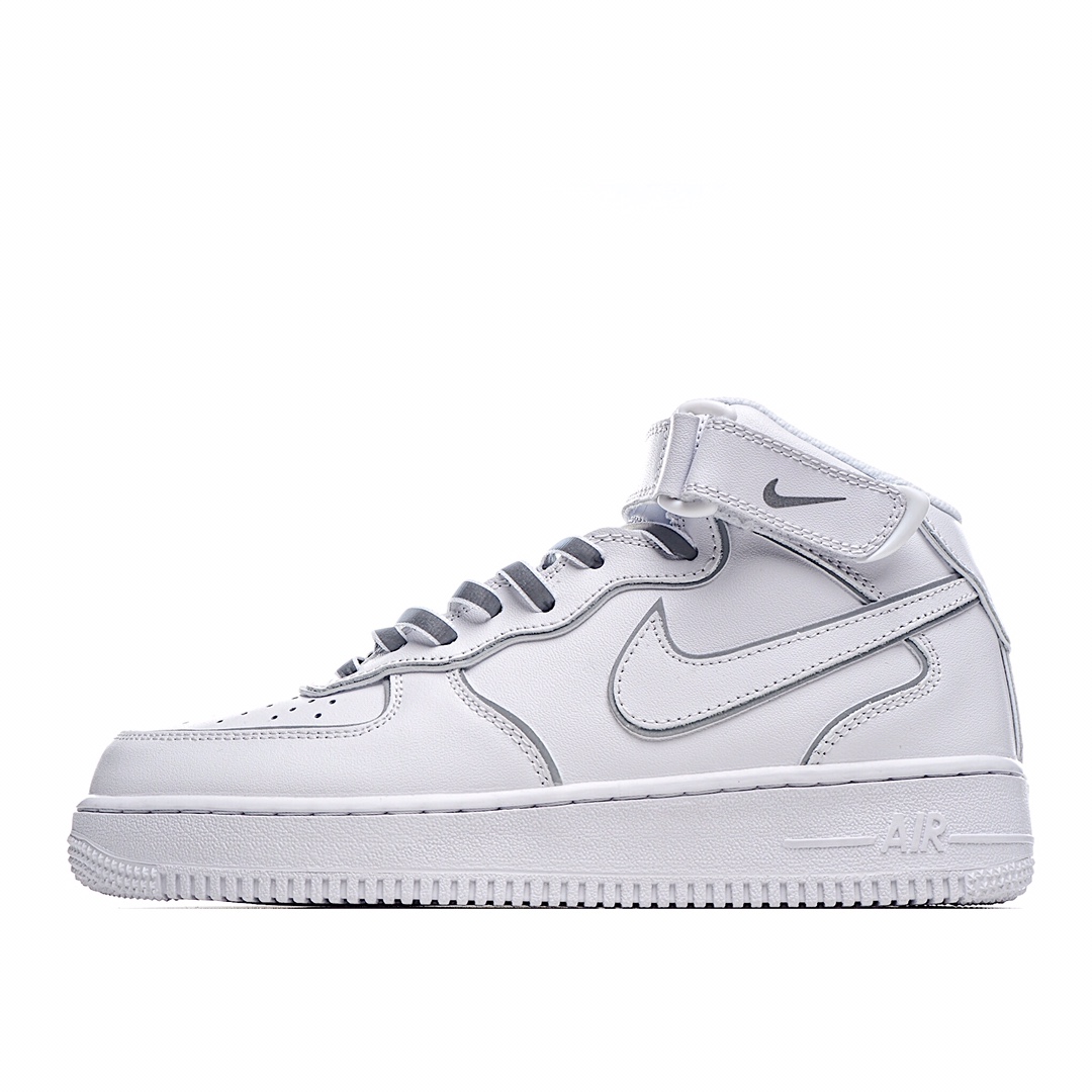 I0 耐克 Nike Air Force 1 Mid 3M反光 空军一号低帮百搭休闲运动板鞋。柔软、弹性十足的缓震性能和出色的中底设计，横跨复古与现代的外型结合，造就出风靡全球三十多年的Force 1，直到今天还深受青睐。