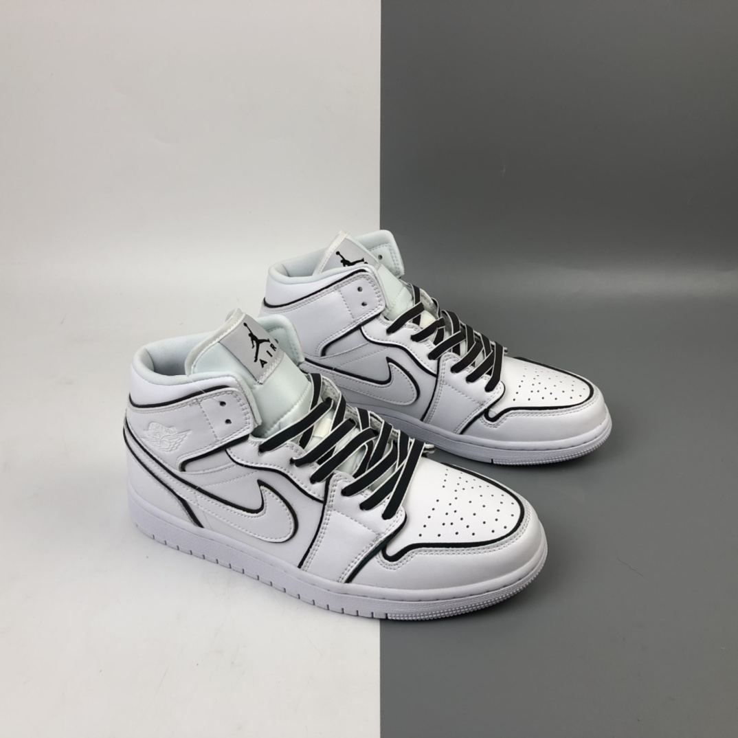 250 Air Jordan 1 Mid RET HI PREM “纯白二次元反光”AJ中邦休闲篮球鞋 CK6587-100