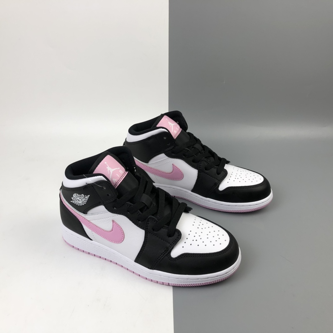 240 Air Jordan 1 Mid 黑白粉 粉熊猫 AJ1 乔1 中帮百搭休闲运动板鞋 555112-103