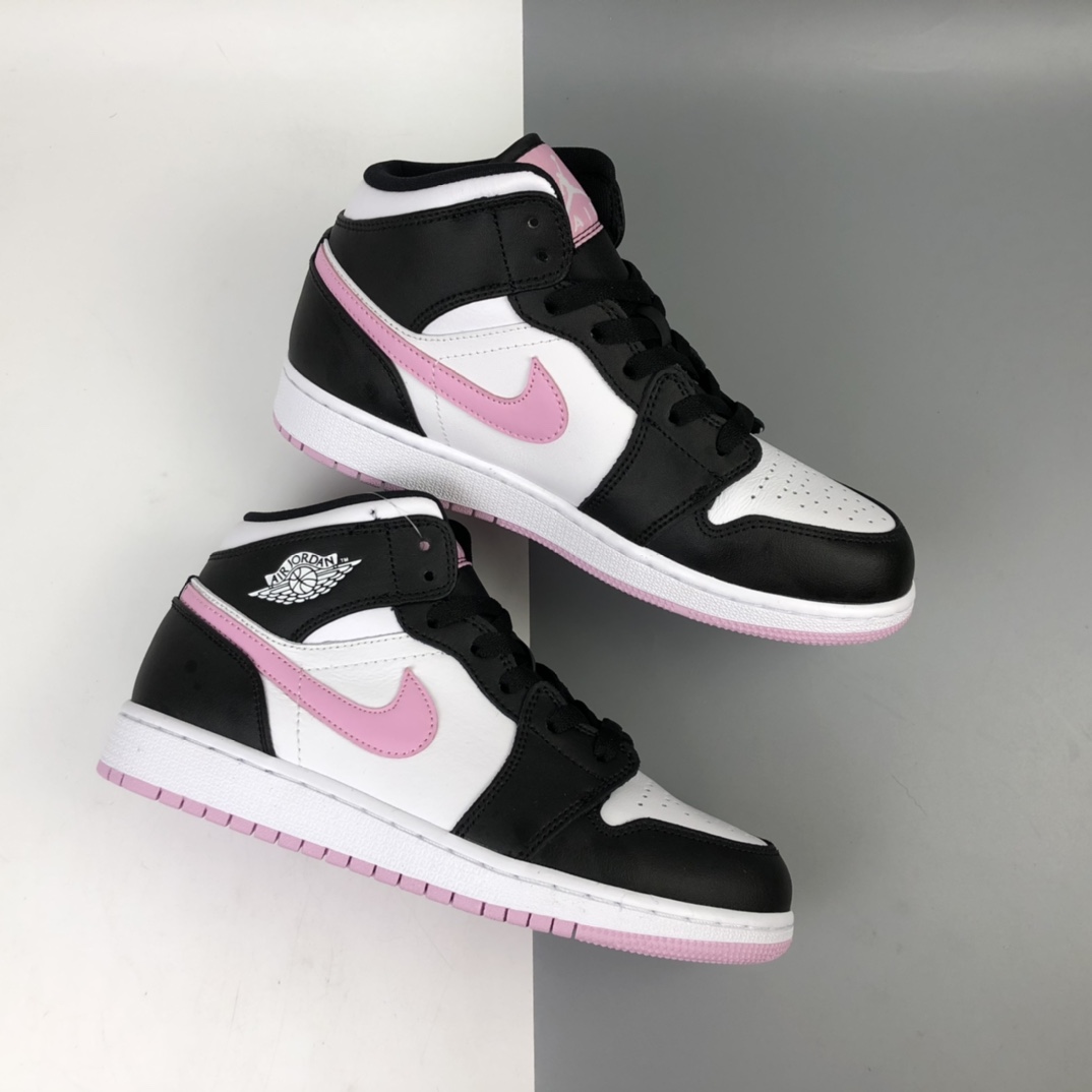 240 Air Jordan 1 Mid 黑白粉 粉熊猫 AJ1 乔1 中帮百搭休闲运动板鞋 555112-103