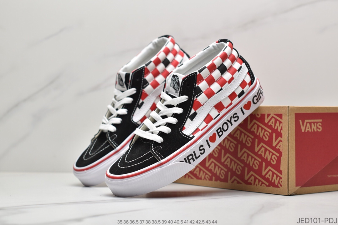 150 公司级 VANS Sk8 MID 范斯情人节爱心棋盘格中帮男女休闲板鞋VN0A3WM3WKU