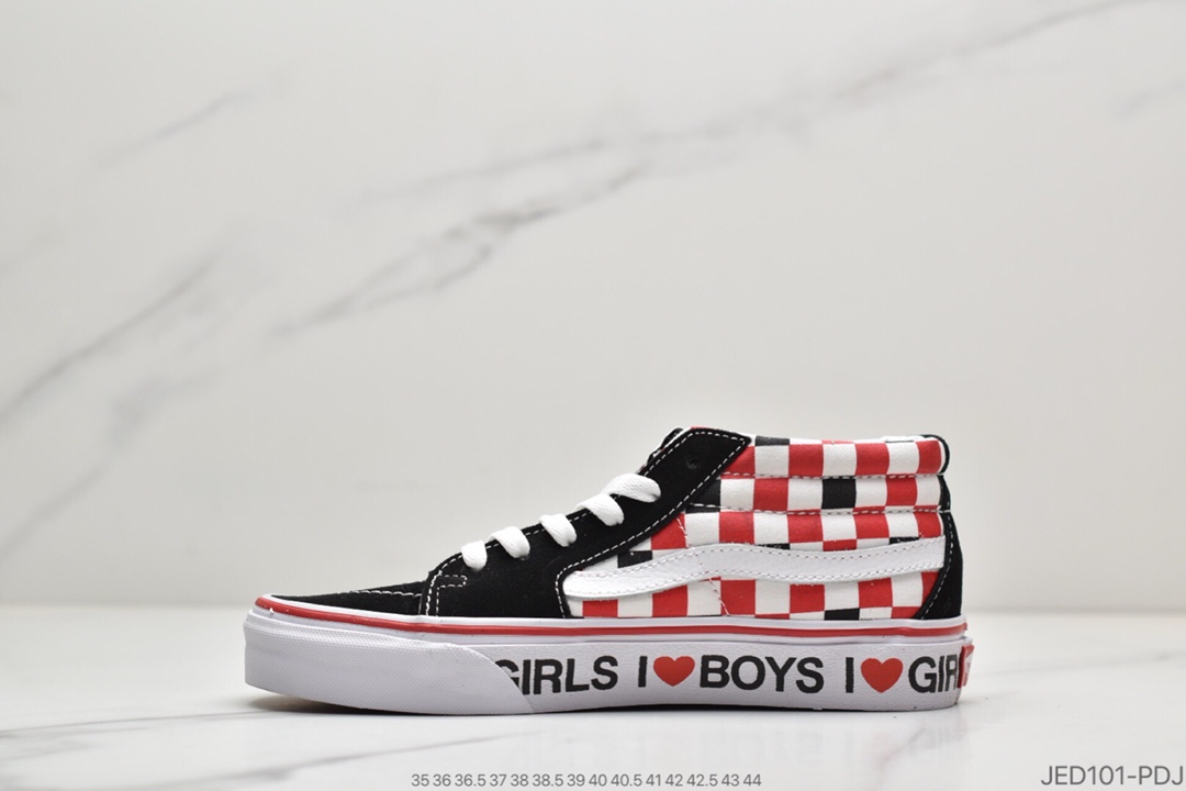 150 公司级 VANS Sk8 MID 范斯情人节爱心棋盘格中帮男女休闲板鞋VN0A3WM3WKU