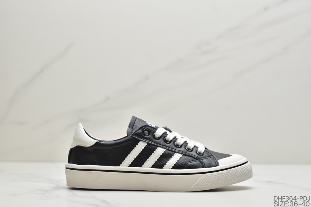 95 阿迪达斯三叶草Adidas Nizza Low”Black/White”半截式包胶鞋头校园低帮休闲运动板鞋“黑白”CQ2332