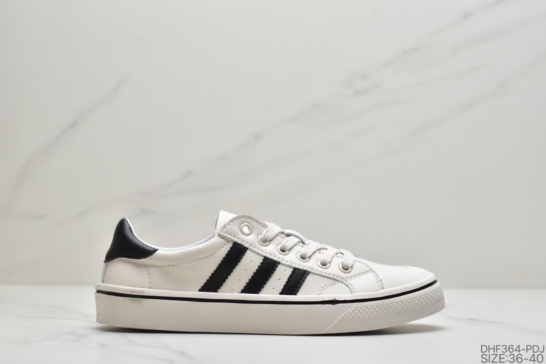 95 阿迪达斯三叶草Adidas Nizza Low”Black/White”半截式包胶鞋头校园低帮休闲运动板鞋“黑白”CQ2332