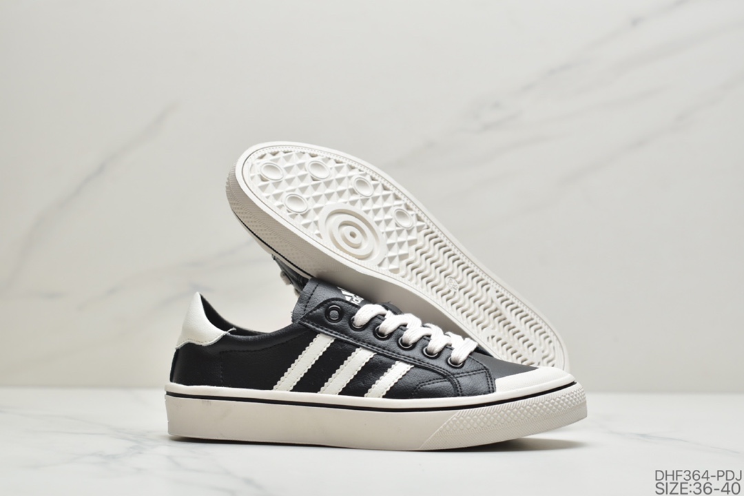 95 阿迪达斯三叶草Adidas Nizza Low”Black/White”半截式包胶鞋头校园低帮休闲运动板鞋“黑白”CQ2332