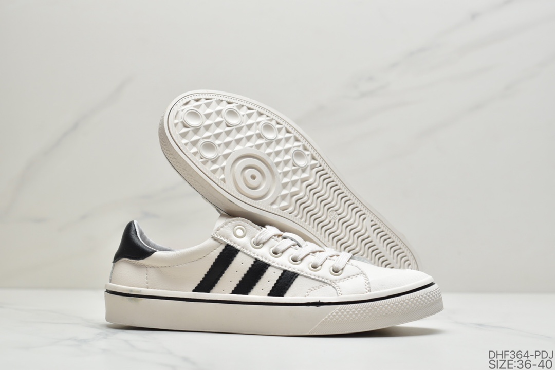 95 阿迪达斯三叶草Adidas Nizza Low”Black/White”半截式包胶鞋头校园低帮休闲运动板鞋“黑白”CQ2332