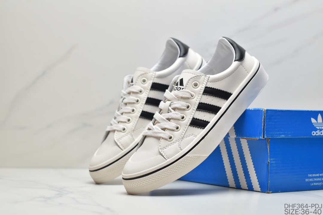 95 阿迪达斯三叶草Adidas Nizza Low”Black/White”半截式包胶鞋头校园低帮休闲运动板鞋“黑白”CQ2332