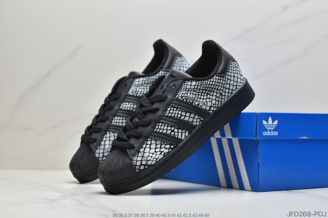 170 公司级韩国原单 贝壳头 青蛇 白色 蛇纹夜光 Atmos x Adidas Original Superstar 阿迪达斯 贝壳头休闲板鞋FY5253
