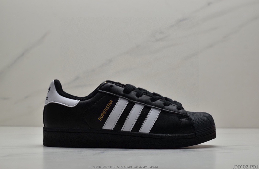 120 公司级头层软底Adidas三叶草Superstar贝壳头头层皮软蓝底情侣全黑贝壳头板鞋AF5666