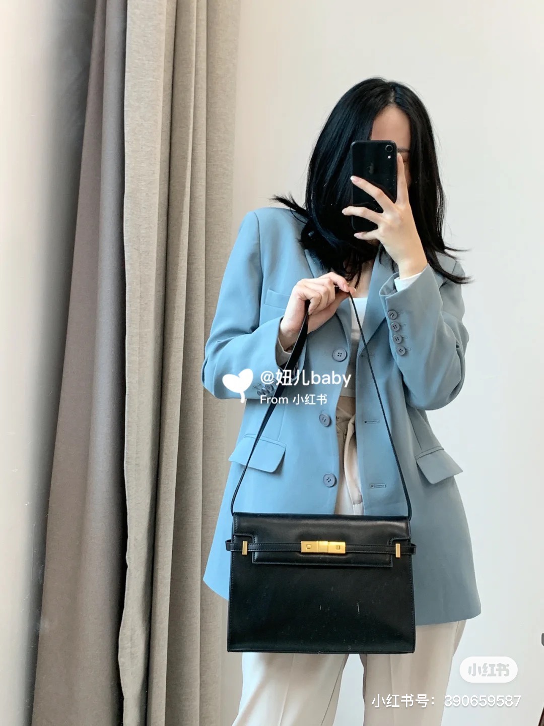 Ysl 𝑴𝒂𝒏𝒉𝒂𝒕𝒕𝒂𝒏 29CM曼哈顿法棍包 579271黑色牙签纹金扣
