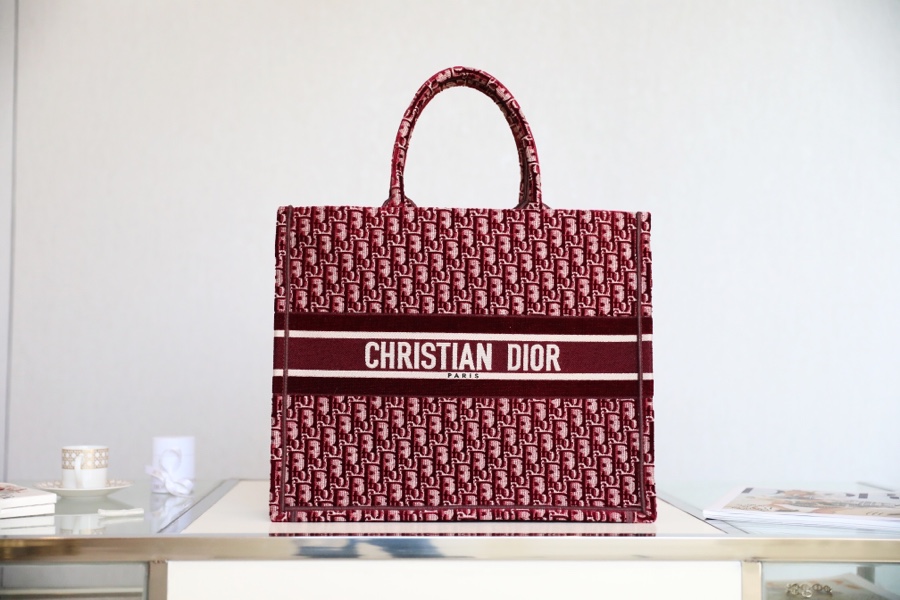 Dior Book Tote Handbags Tote Bags Burgundy Red Printing Velvet Fall/Winter Collection Oblique