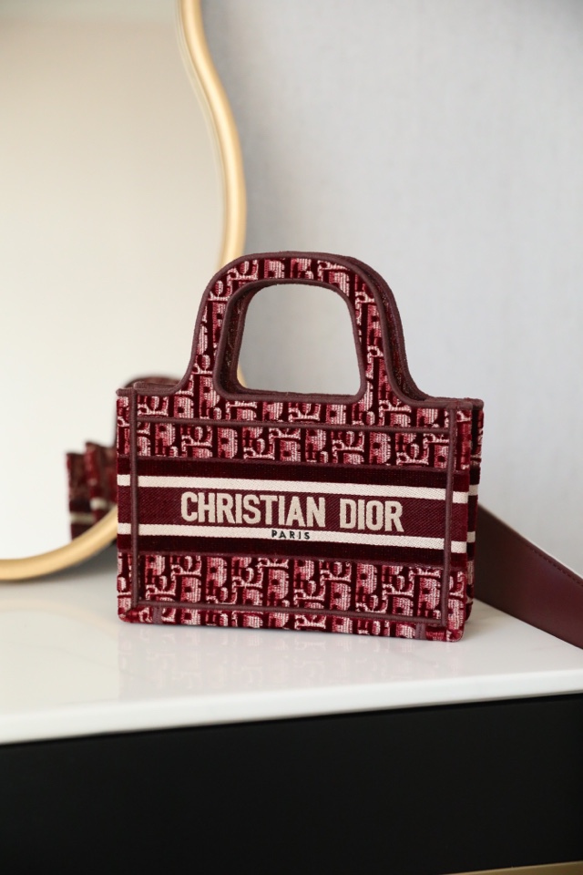 Dior Book Tote Handbags Tote Bags Burgundy Red Velvet Fashion Mini