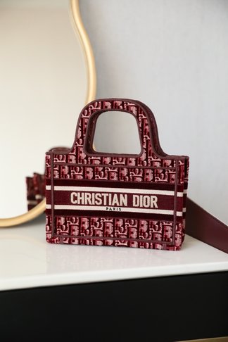Dior Book Tote Handbags Tote Bags Burgundy Red Velvet Fashion Mini