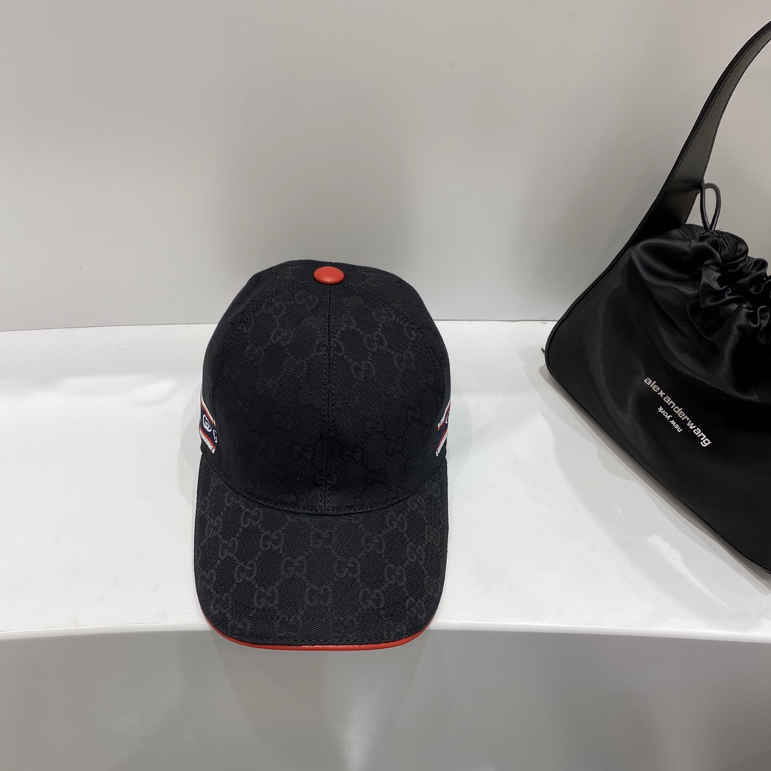 Gucci Chapéus Boné de Beisebol Vermelho Unissexo Canvas Couro de vaca Fashion