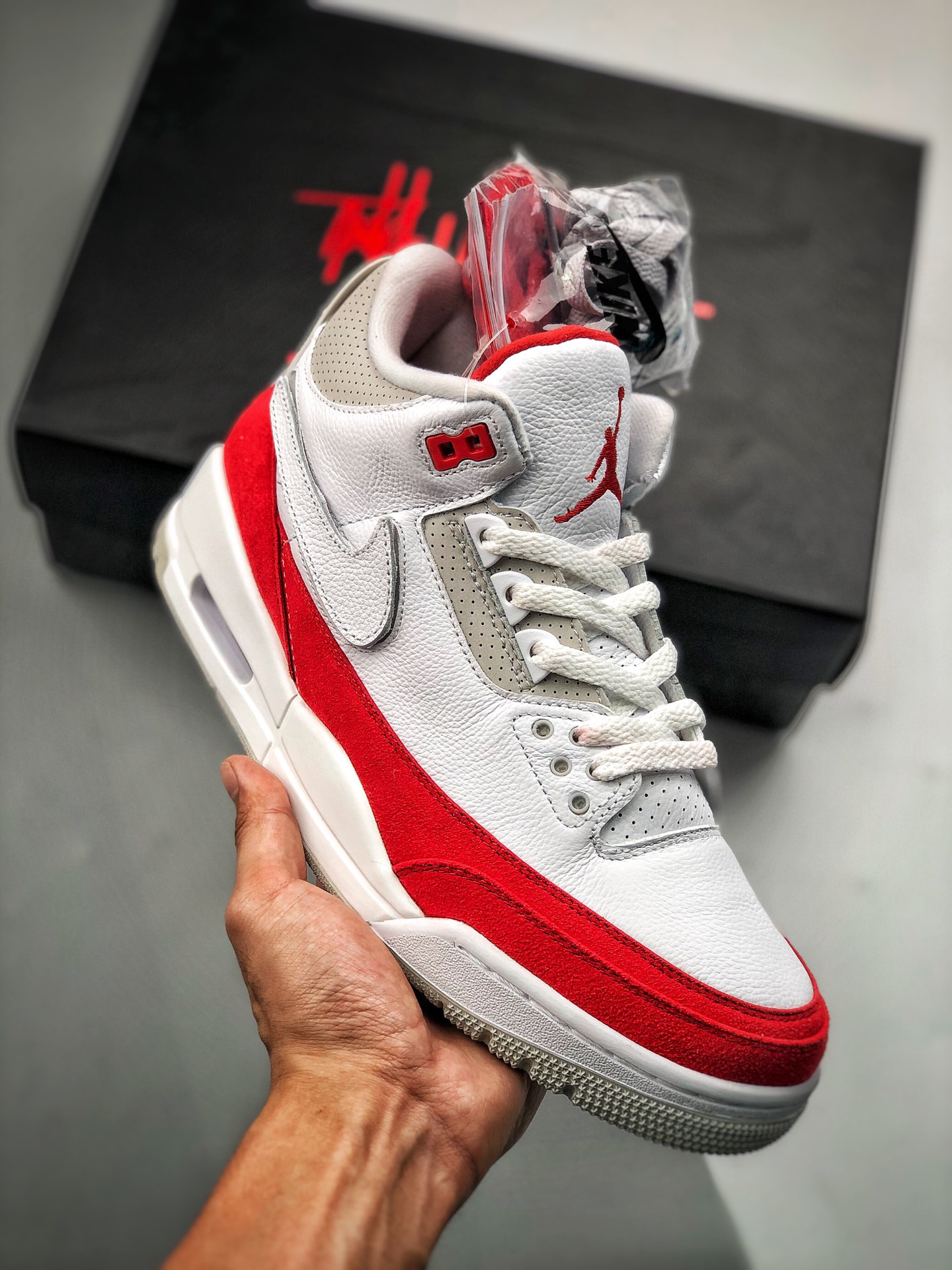 400  Air Jordan 3 Tinker“Air Max 1” 魔术贴换勾 3M 白红反光