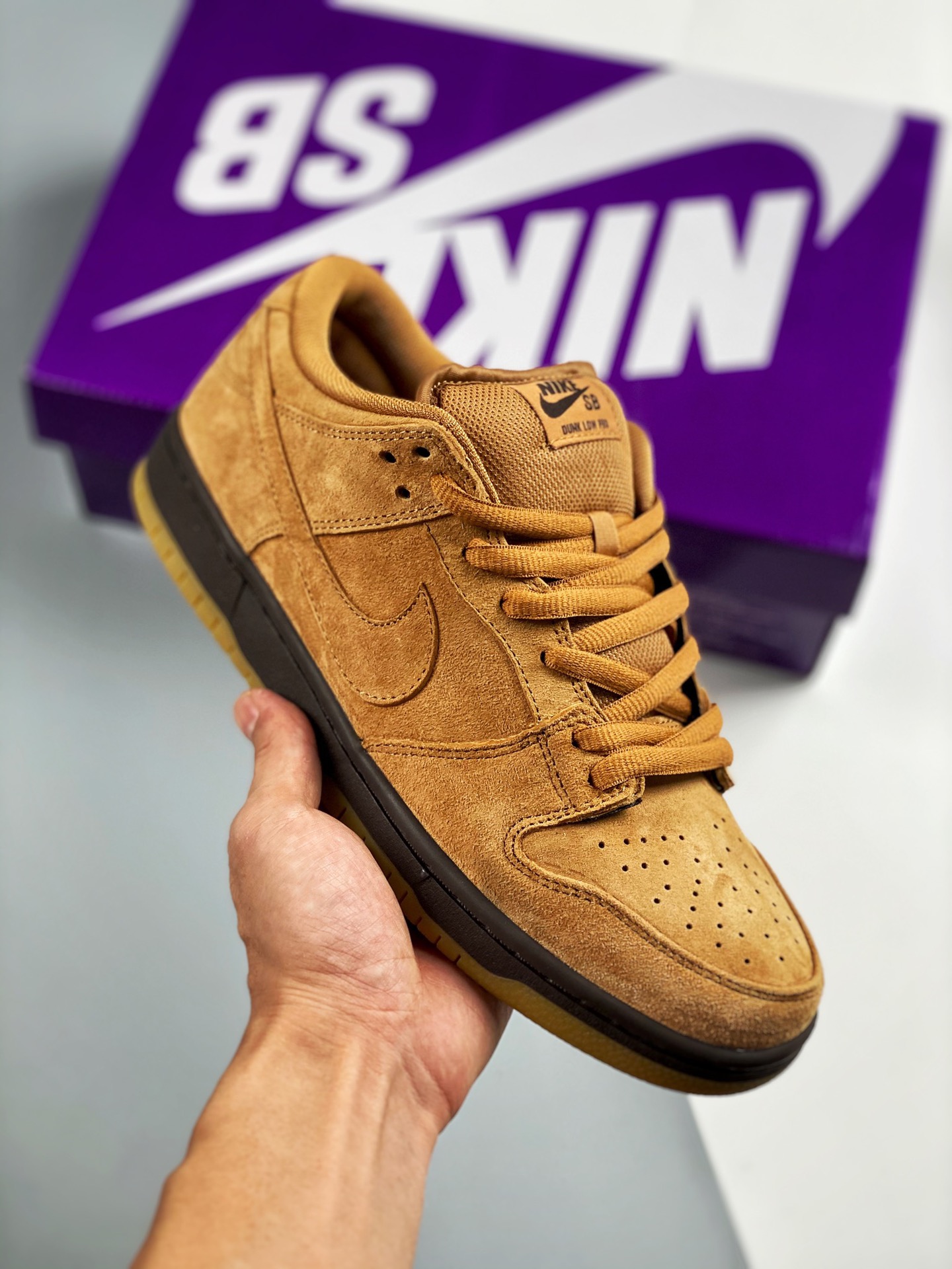 Nk SB Dunk Low "Wheat Mocha" color trigo, desarrollado con cartón original, primer lanzamiento con fotos reales, confec…