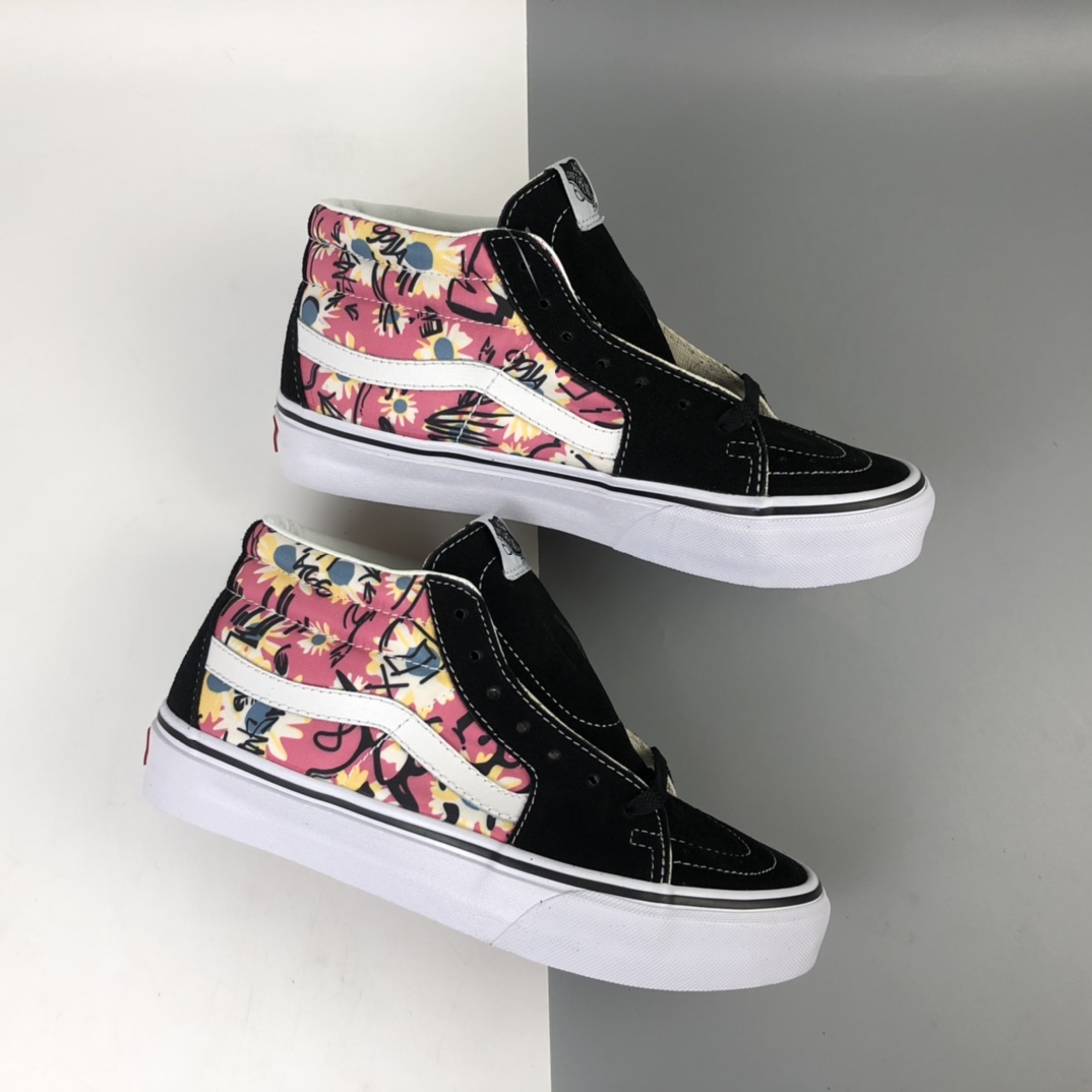 150 Vans SK8-Mid Reissue 粉色涂鸦中邦休闲板鞋 VN0A391FTY6