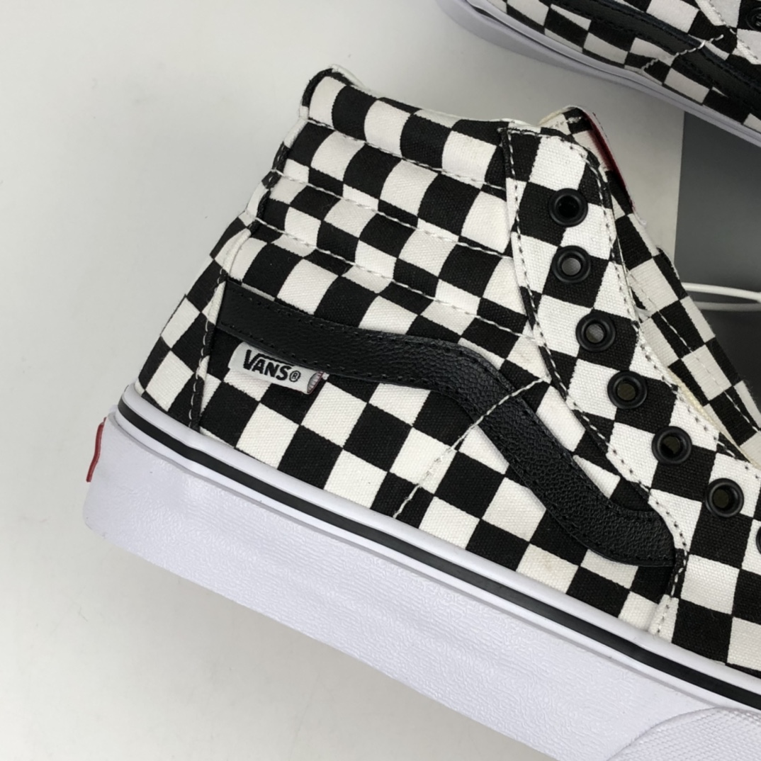 160 Vans Sk8-Hi Vlt Lx 万斯黑白棋盘格高帮黑条帆布鞋 VN0A4CS5W43