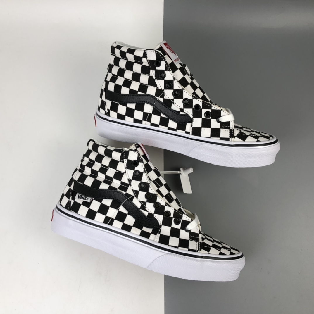 160 Vans Sk8-Hi Vlt Lx 万斯黑白棋盘格高帮黑条帆布鞋 VN0A4CS5W43