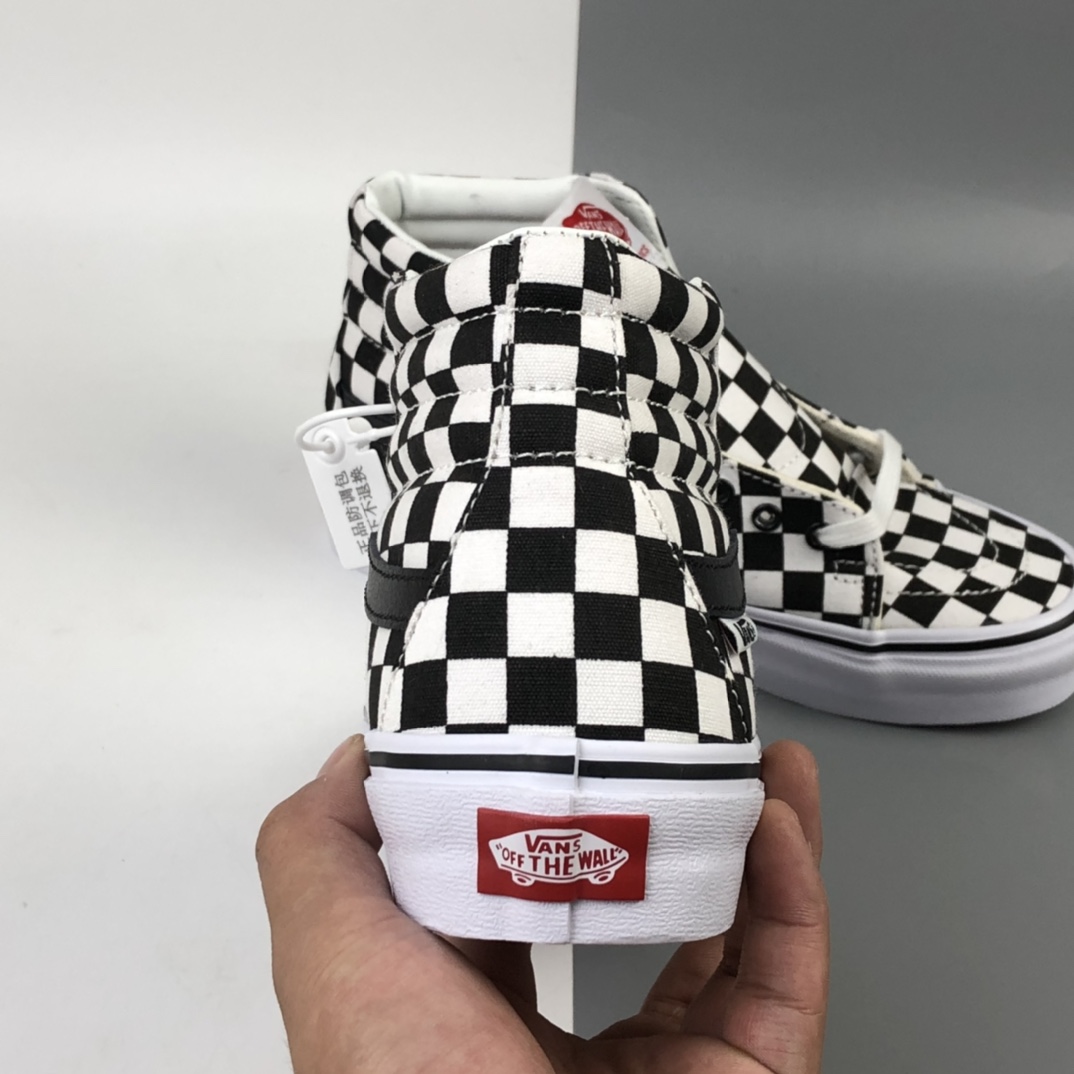 160 Vans Sk8-Hi Vlt Lx 万斯黑白棋盘格高帮黑条帆布鞋 VN0A4CS5W43