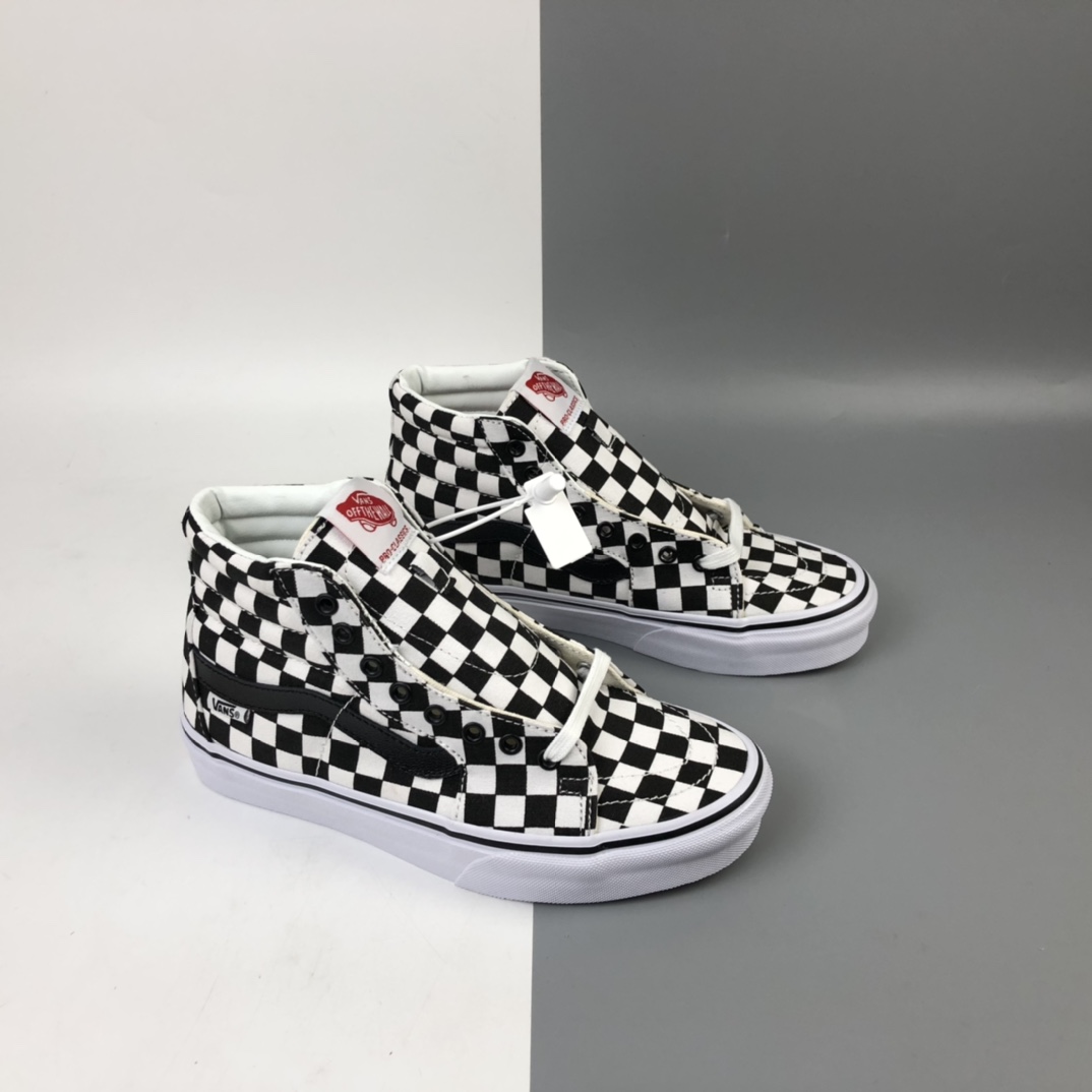 160 Vans Sk8-Hi Vlt Lx 万斯黑白棋盘格高帮黑条帆布鞋 VN0A4CS5W43