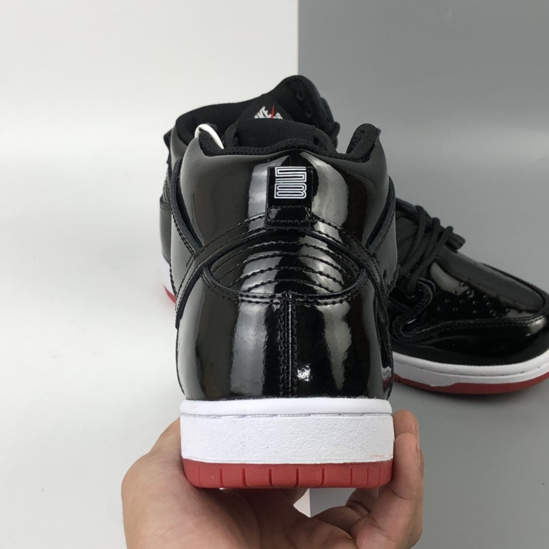 280 Nike SB Dunk High Bred 黑红漆皮 扣篮系列复古高帮休闲运动滑板板鞋 AJ7730-001