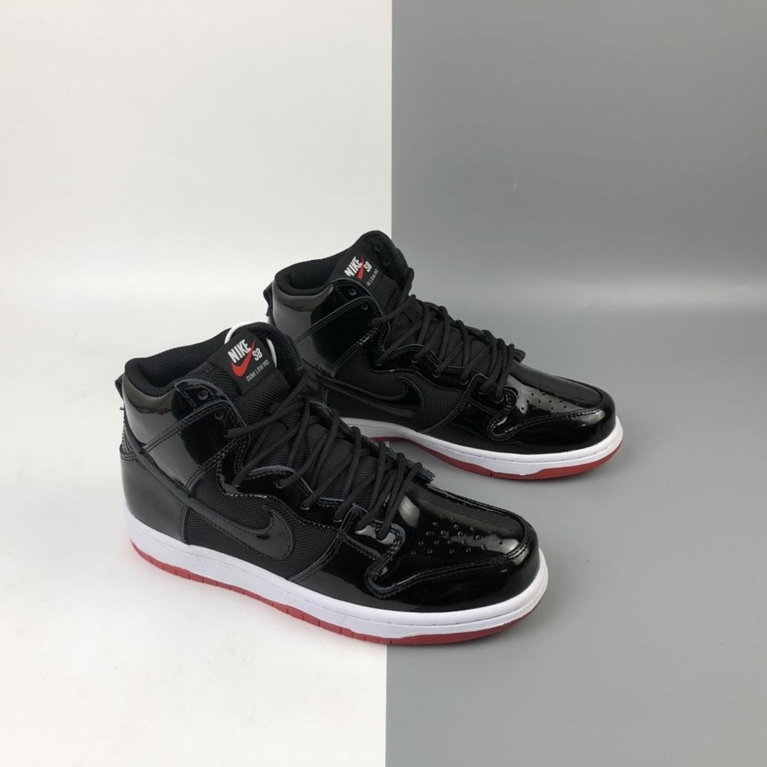 280 Nike SB Dunk High Bred 黑红漆皮 扣篮系列复古高帮休闲运动滑板板鞋 AJ7730-001