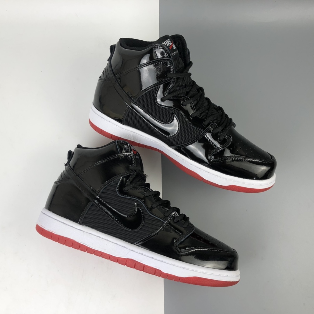 280 Nike SB Dunk High Bred 黑红漆皮 扣篮系列复古高帮休闲运动滑板板鞋 AJ7730-001