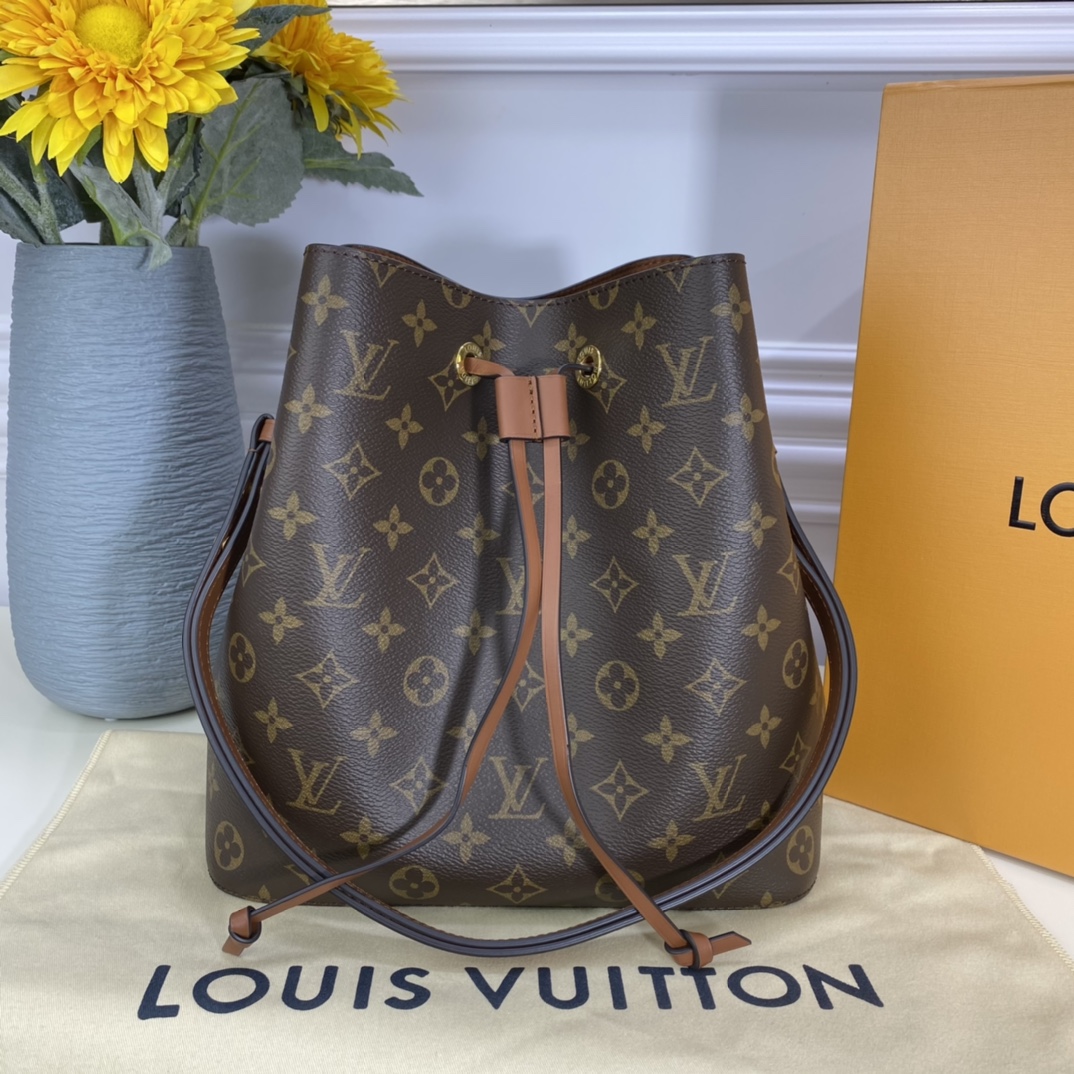 Louis Vuitton LV NeoNoe Bucket Bags Caramel Gold Monogram Canvas Calfskin Cowhide Spring Collection