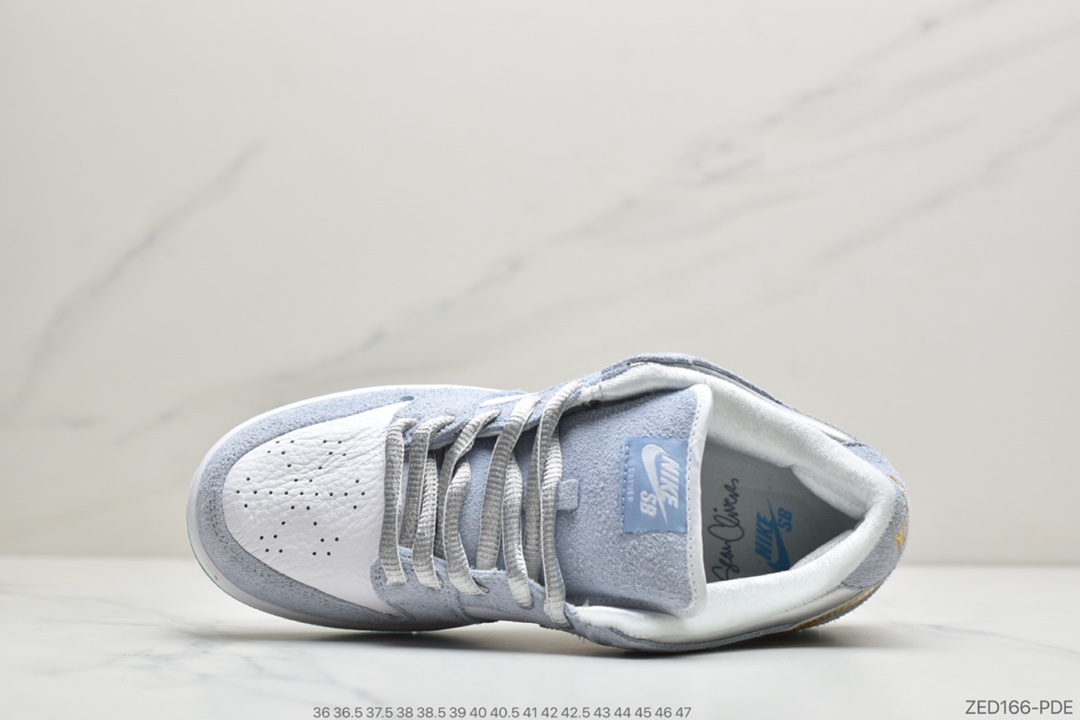 260 Sean Cliver x Nike SB Dunk Low Pro”White/Psychic Blue-Metallic Gold”扣篮系列低休帮闲运动板滑板鞋“雾霾蓝金白钩水晶底” DC9936-100