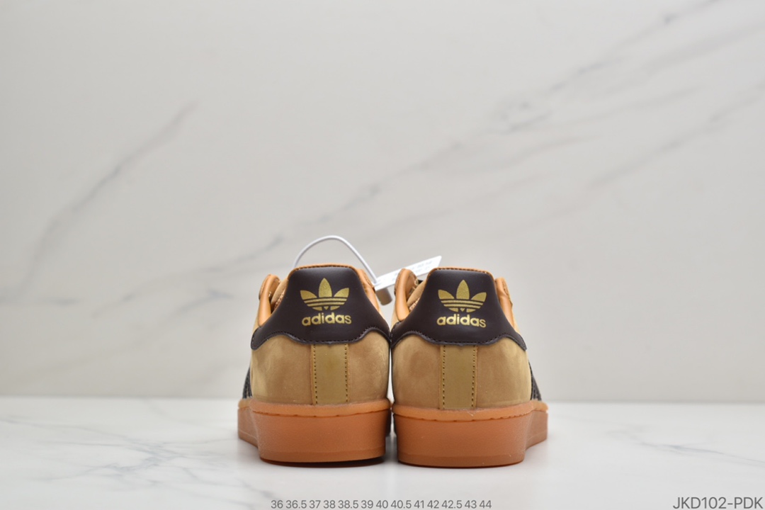 160 公司级头层软底Adidas三叶草Superstar贝壳头头层皮软蓝底情侣小麦色贝壳头板鞋FZ1947
