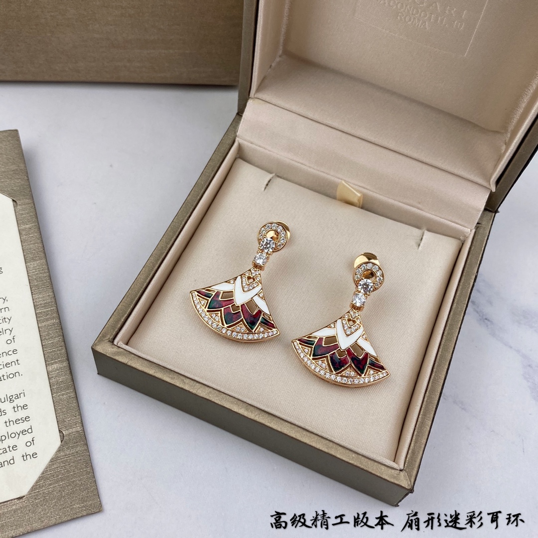 Bvlgari Earrings Rose Gold Fan Shape Camouflage