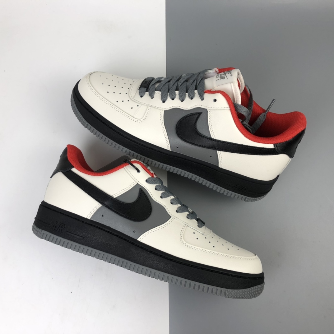 200   Nike Air Force 1 Low 空军一号经典低帮百搭休闲运动板鞋“皮革奶白深灰黑红”AQ4134-408