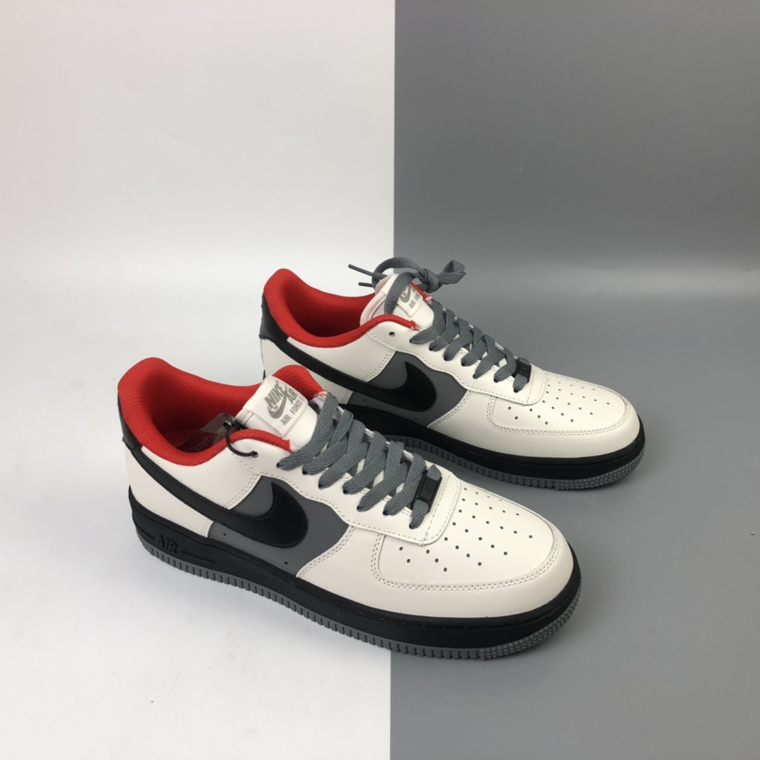 200   Nike Air Force 1 Low 空军一号经典低帮百搭休闲运动板鞋“皮革奶白深灰黑红”AQ4134-408
