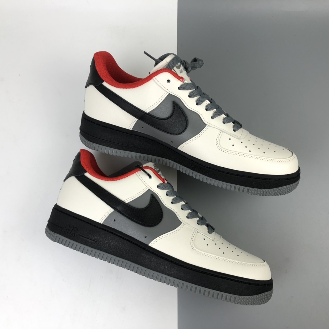 200   Nike Air Force 1 Low 空军一号经典低帮百搭休闲运动板鞋“皮革奶白深灰黑红”AQ4134-408