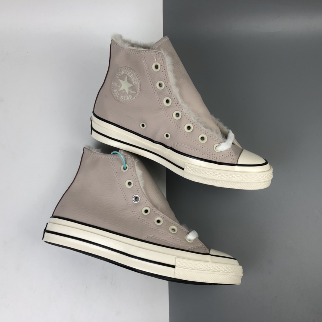 150 加绒款 Converse Chuck 70s 匡威浅粉皮面高帮休闲板鞋 569514C