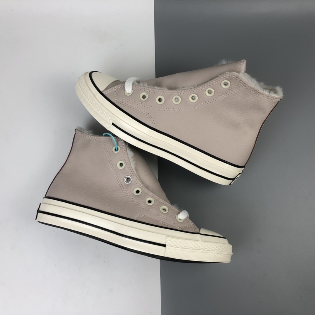 150 加绒款 Converse Chuck 70s 匡威浅粉皮面高帮休闲板鞋 569514C