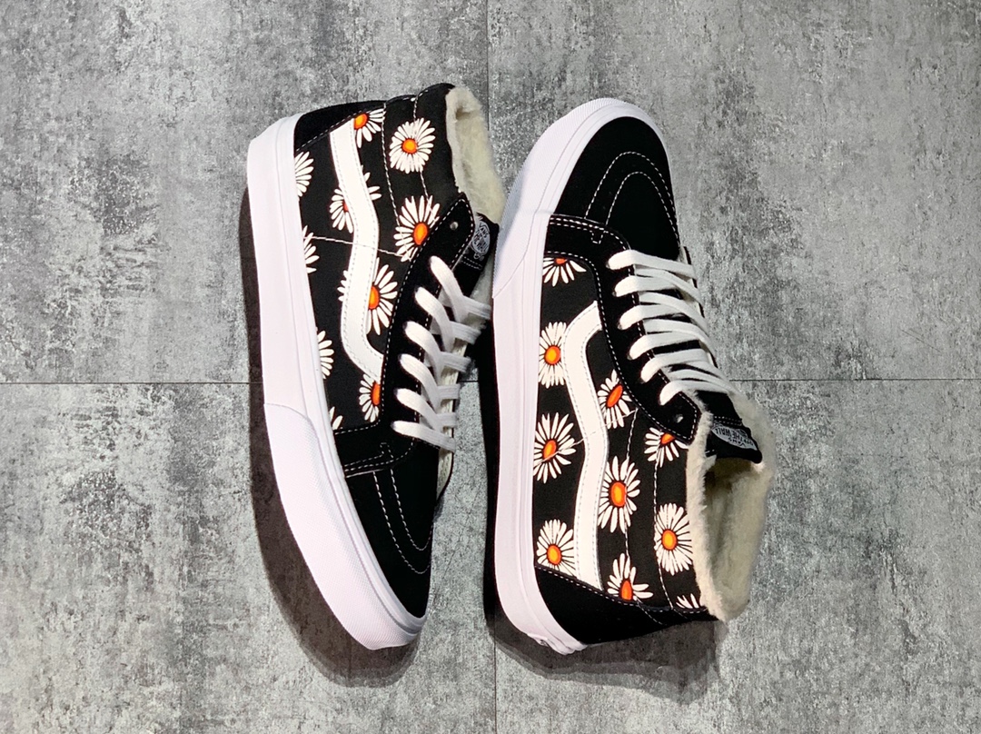 150 Vans SK8-Mid 小雏菊 入冬加棉保暖款权志龙GD曾在他上脚的Vans上画了小雏菊火了起来