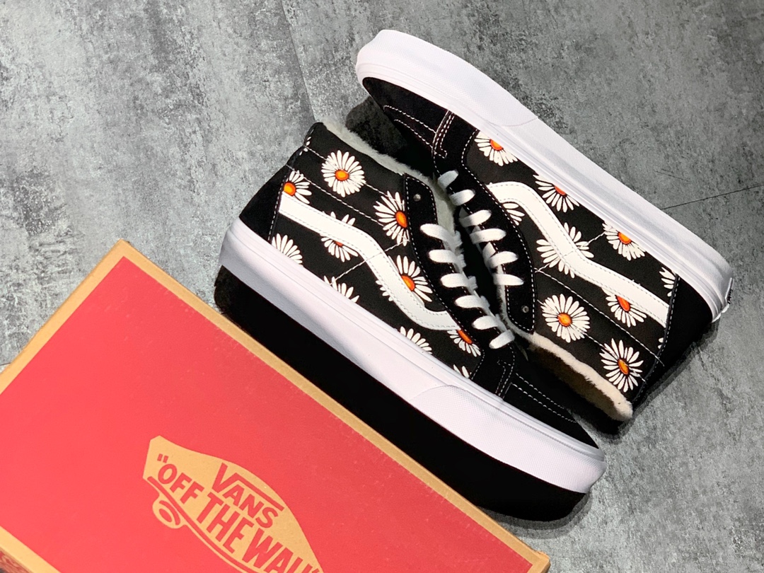 150 Vans SK8-Mid 小雏菊 入冬加棉保暖款权志龙GD曾在他上脚的Vans上画了小雏菊火了起来