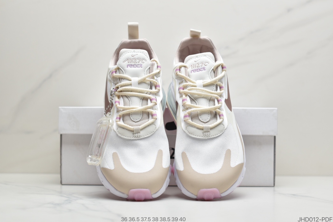 190 公司级耐克Nike Wmns Air Max 270 React ”White/Light Blue”270瑞亚赛车系列后半掌气垫百搭运动慢跑鞋 CU9333-100