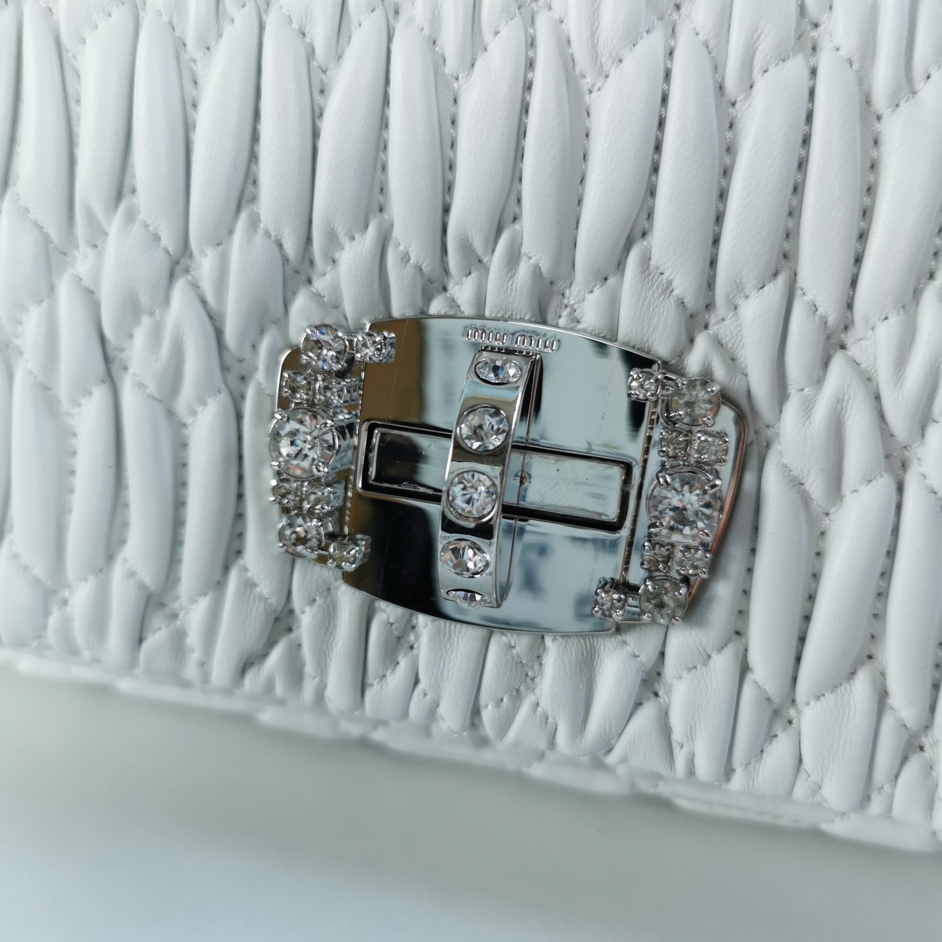 MIUMIU缪缪小提花皱褶凸纹压花钻石链条包5BD233