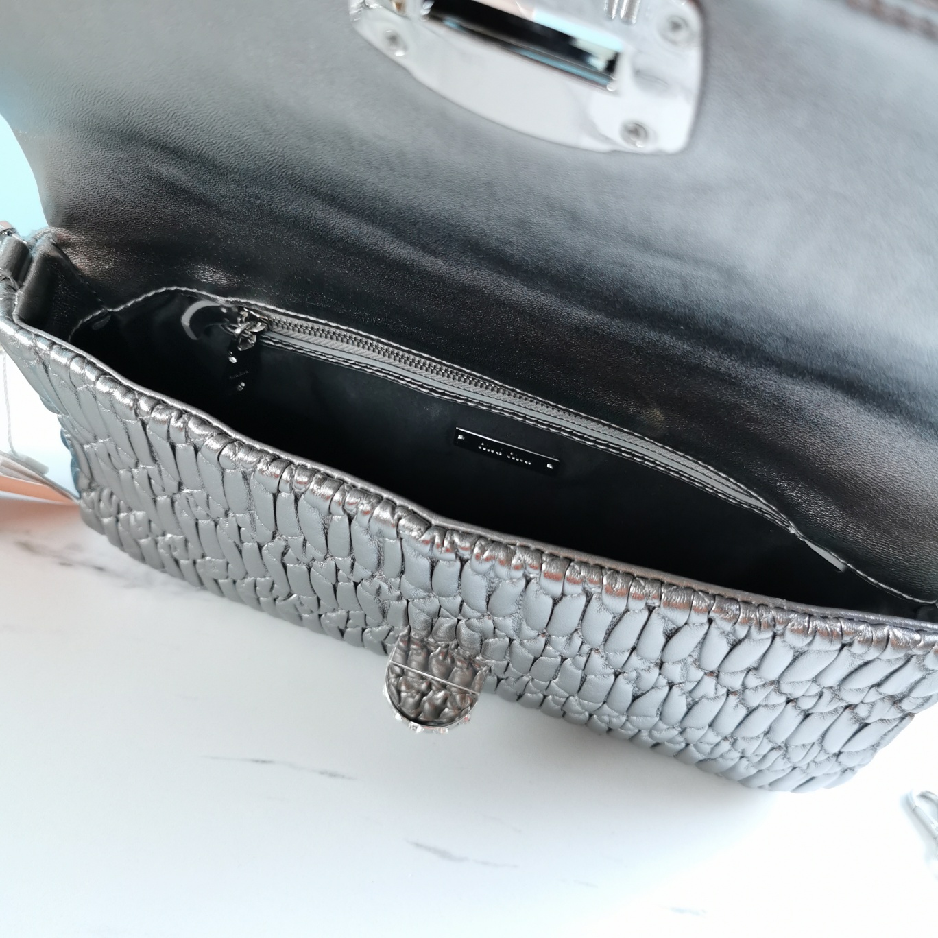 MIUMIU缪缪小提花皱褶凸纹压花钻石链条包5BD233