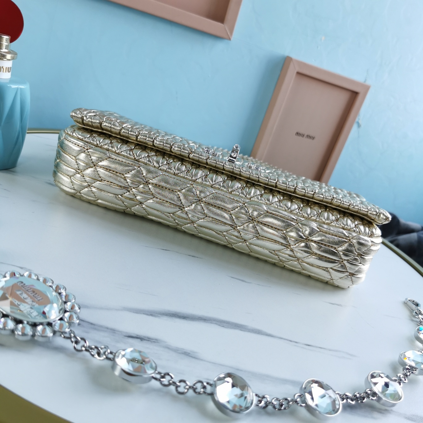 MIUMIU缪缪小提花皱褶凸纹压花钻石链条包5BD233