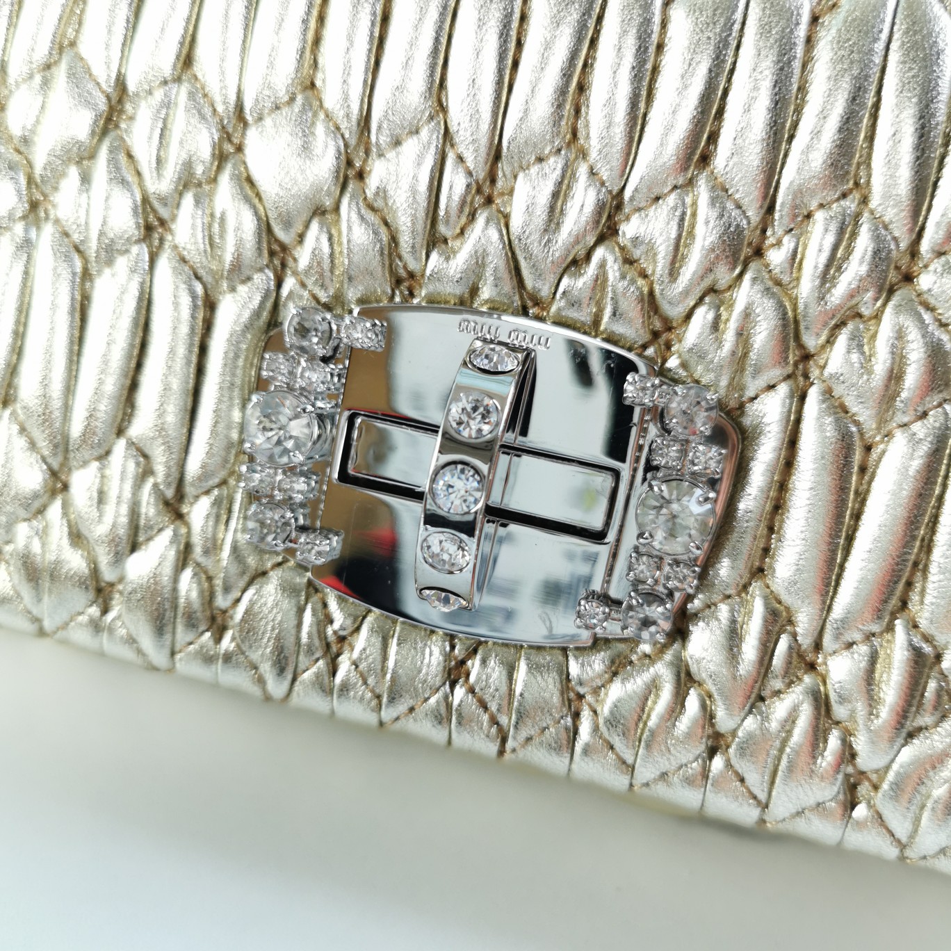 MIUMIU缪缪小提花皱褶凸纹压花钻石链条包5BD233