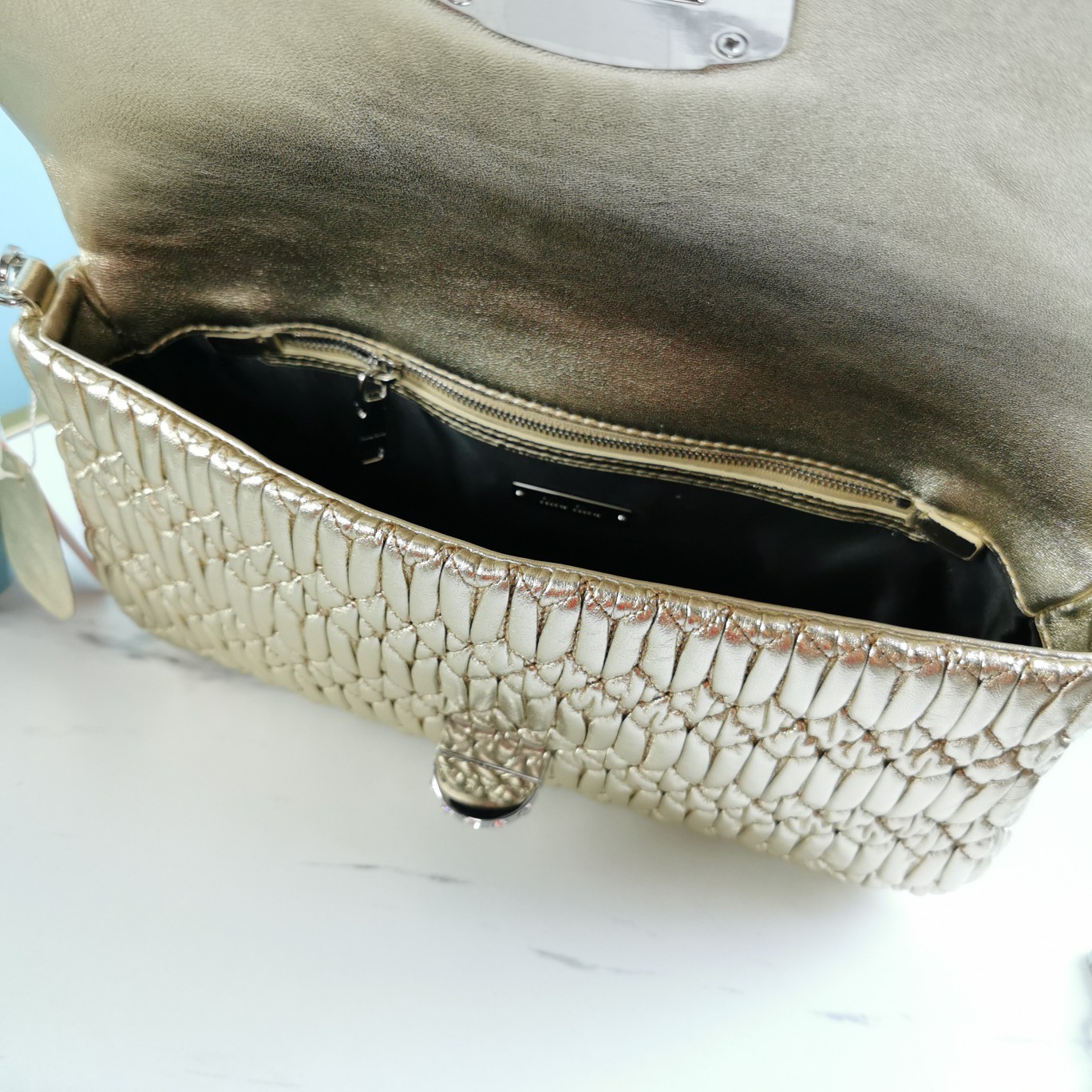 MIUMIU缪缪小提花皱褶凸纹压花钻石链条包5BD233