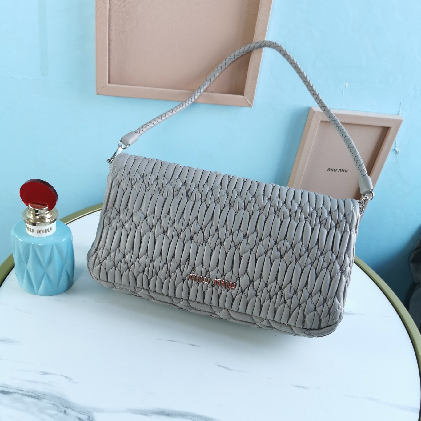 MIUMIU缪缪小提花皱褶凸纹压花钻石链条包5BD233