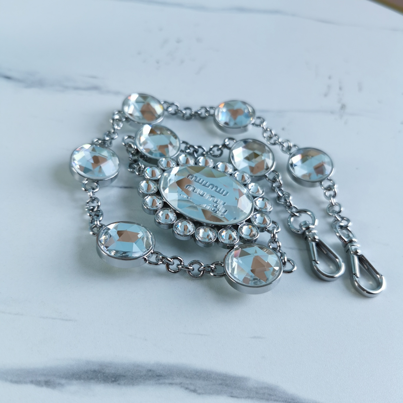 MIUMIU缪缪小提花皱褶凸纹压花钻石链条包5BD233