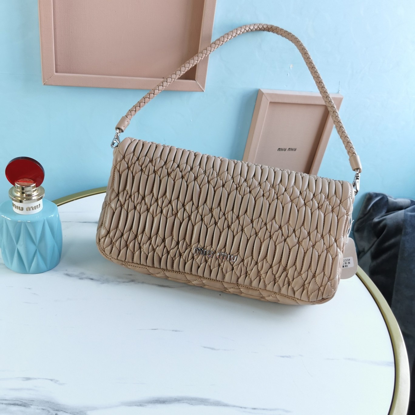 MIUMIU缪缪小提花皱褶凸纹压花钻石链条包5BD233