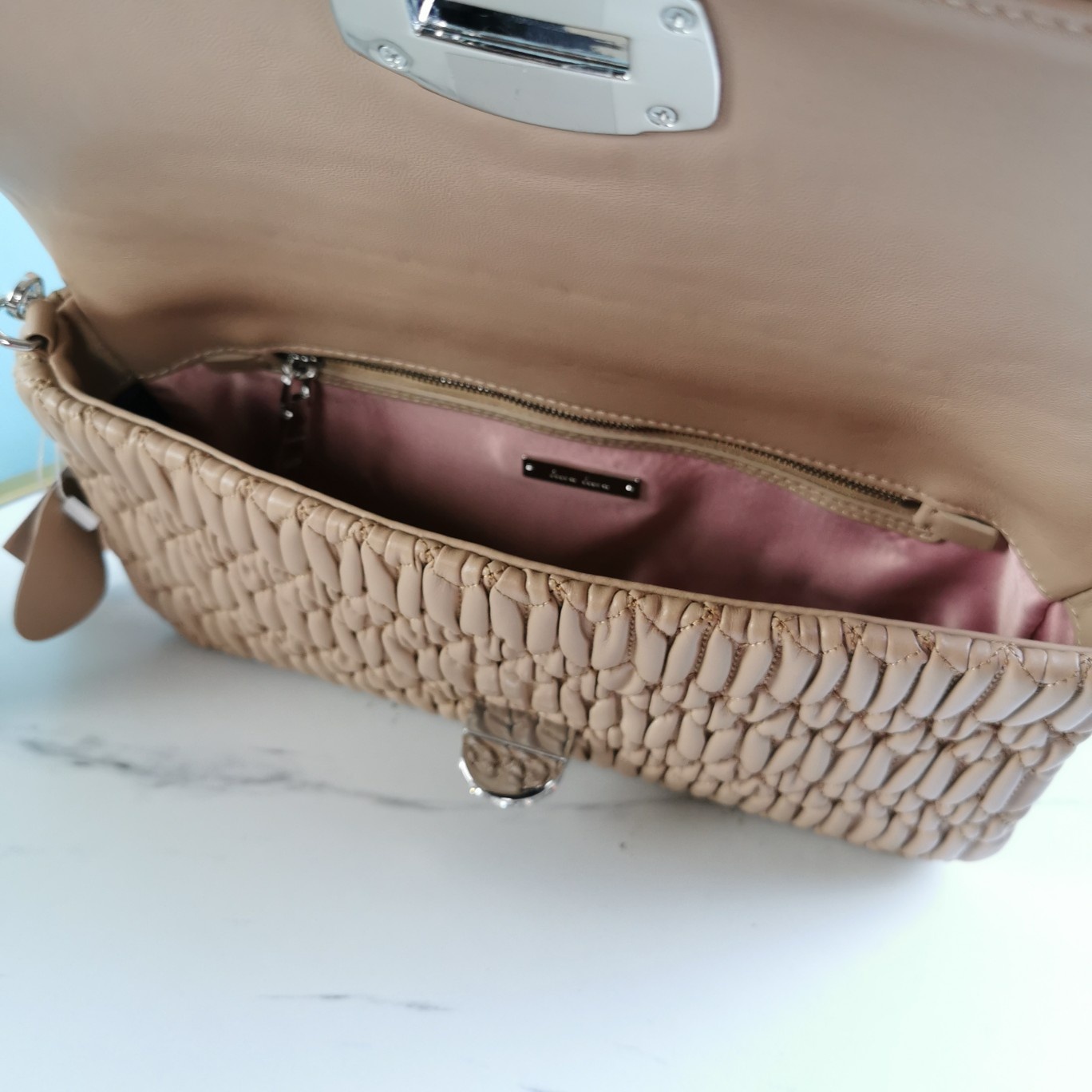 MIUMIU缪缪小提花皱褶凸纹压花钻石链条包5BD233