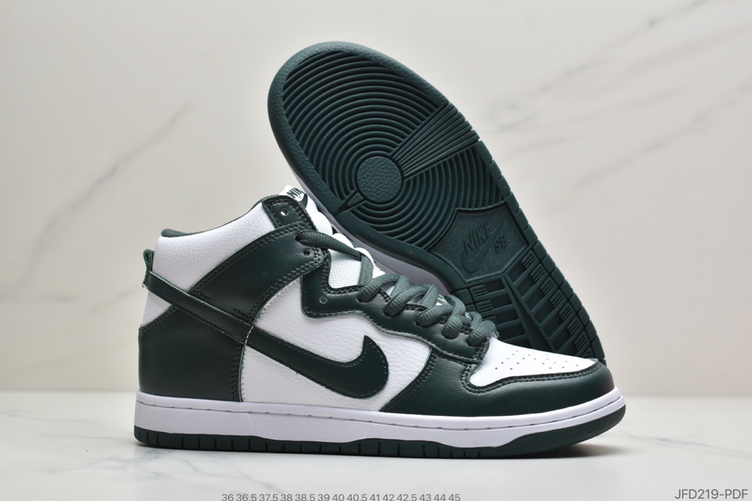 170 耐克Nike SB Dunk High Pro”Pro Green”扣篮系列高帮休闲运动滑板板鞋“暗色绿白”CZ8149-100